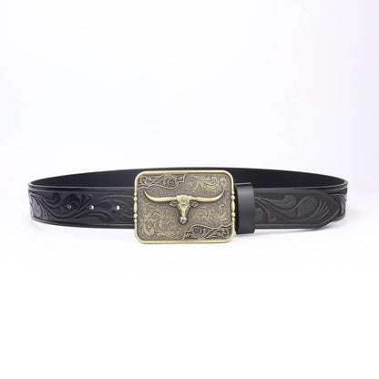 Western cow head belt buckle by ACCITY featuring intricate detailing, ideal as a stylish accessories addition.