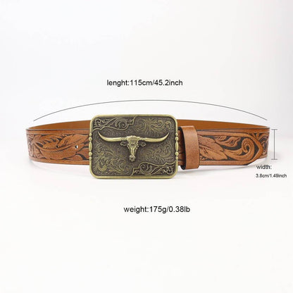 Western cow head belt buckle by ACCITY, featuring intricate design, perfect for Western-style accessories and belt embellishments.
