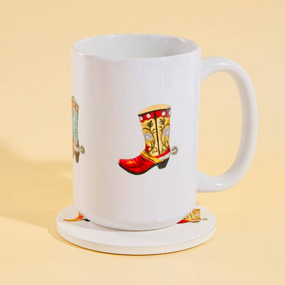 Western cowboy boots 15 oz mug with matching coaster by Anarchy Street, featuring detailed cowboy boot design.