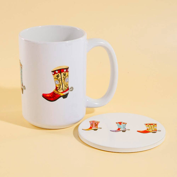 Western Cowboy Boots 15 Oz Mug With Matching Coaster Gift - Cowgirl Charm