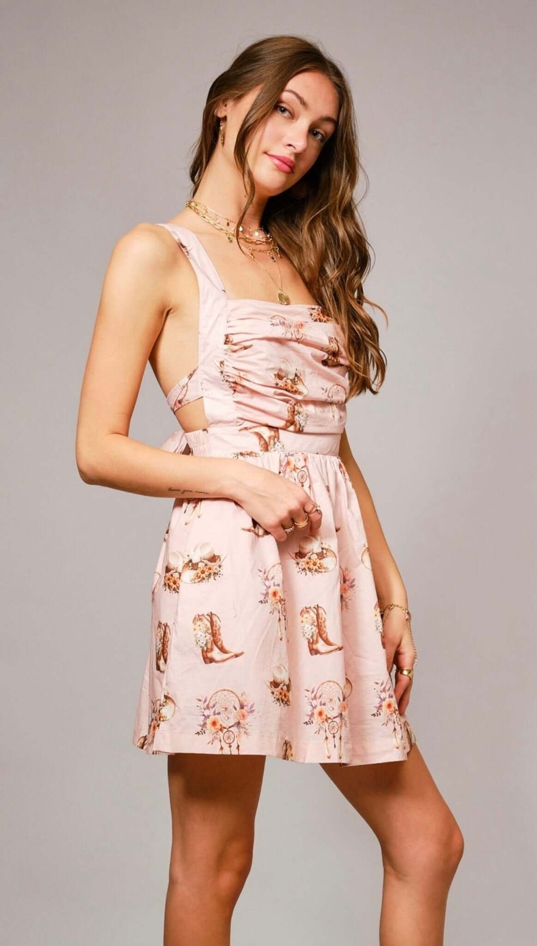 Western Dream Ruched Mini Dress - Cowgirl Charm