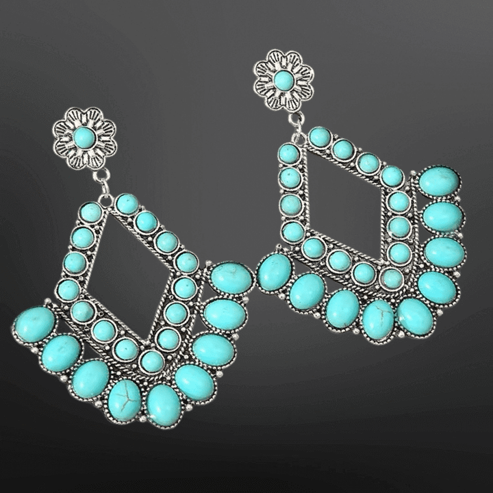 Western Geometric Faux Turquoise Earrings - Cowgirl Charm
