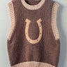 Western Horseshoe Crochet Knit Ribbed Trim Sweater Vest - Cowgirl Charm