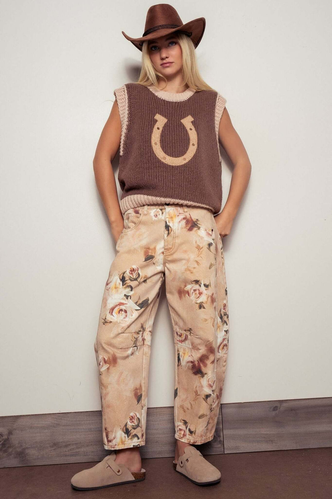 Western Horseshoe Crochet Knit Ribbed Trim Sweater Vest - Cowgirl Charm