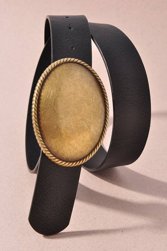 Western Oval Buckle Leather Belt - Cowgirl Charm