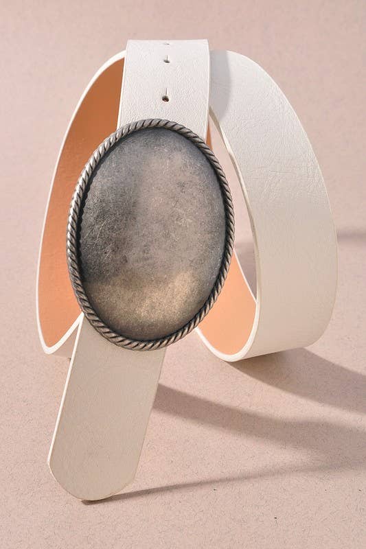 Western Oval Buckle Leather Belt - Cowgirl Charm