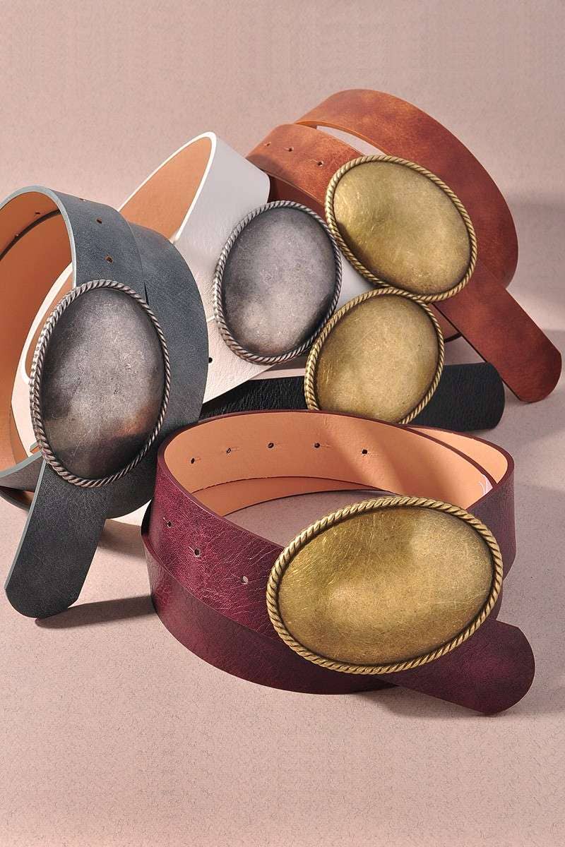 Western Oval Buckle Leather Belt - Cowgirl Charm