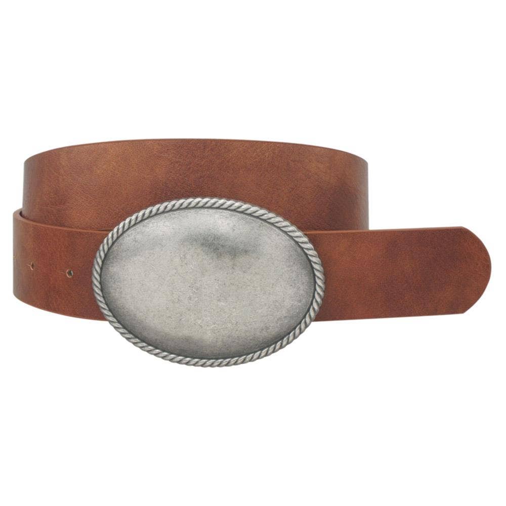 Western Oval Buckle Leather Belt - Cowgirl Charm