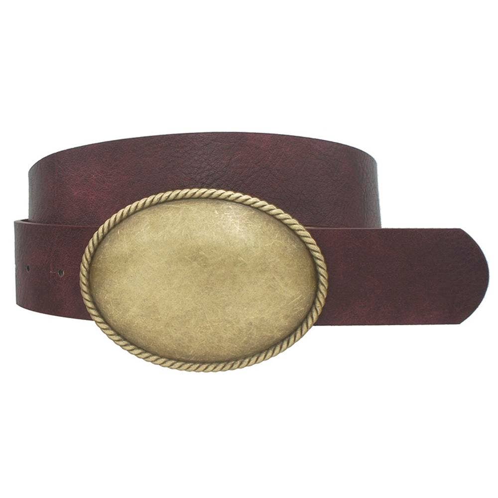 Western Oval Buckle Leather Belt - Cowgirl Charm