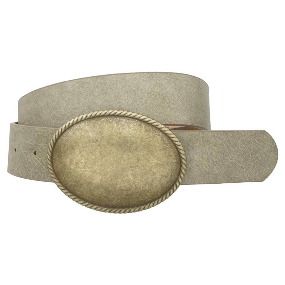 Western Oval Buckle Leather Belt - Cowgirl Charm