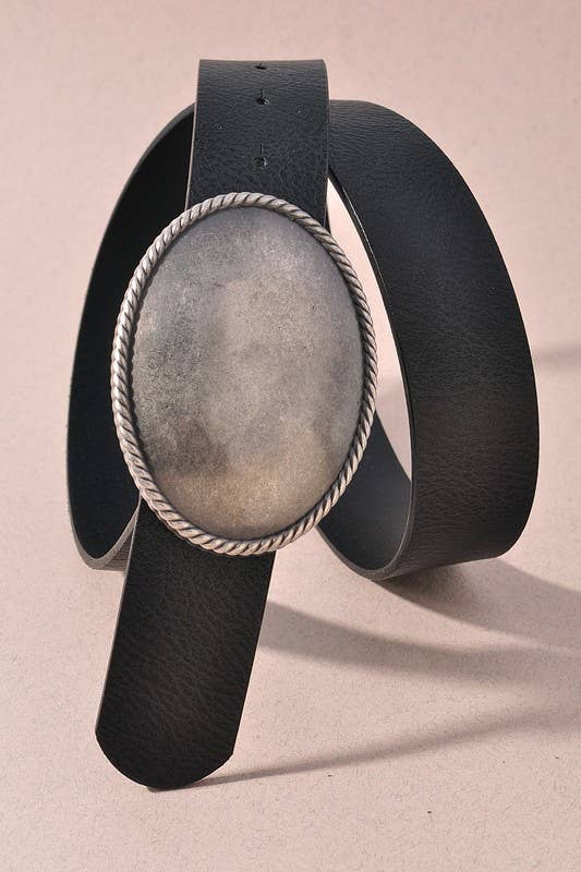 Western Oval Buckle Leather Belt - Cowgirl Charm