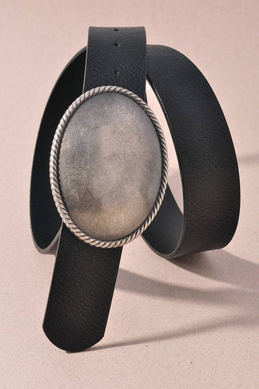 Western Oval Buckle Leather Belt - Cowgirl Charm