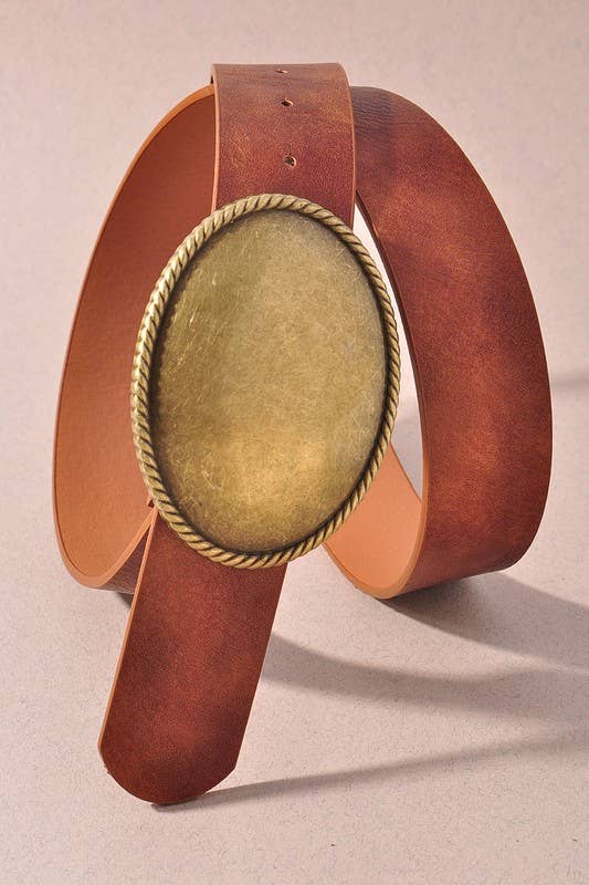 Western Oval Buckle Leather Belt - Cowgirl Charm