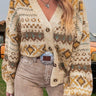 Western Pattern Knitted Button Sweater Cardigan - Cowgirl Charm