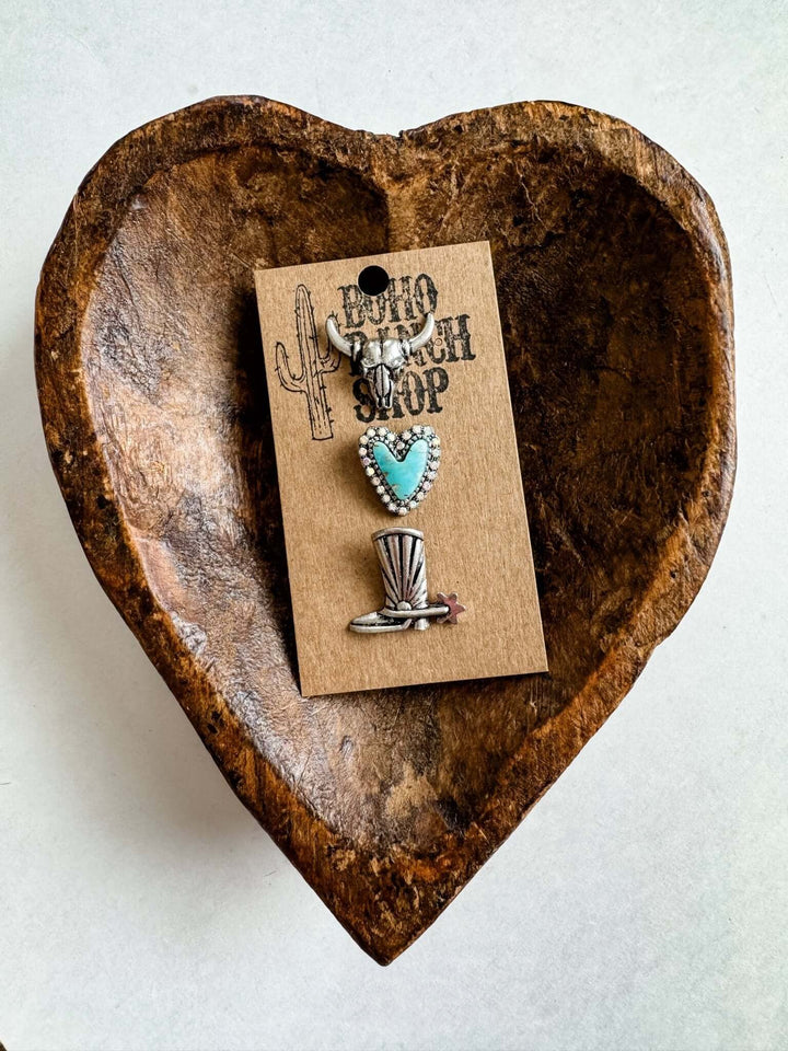 Western Turquoise Silvertone Pin Set - Trucker hat, purse - Cowgirl Charm