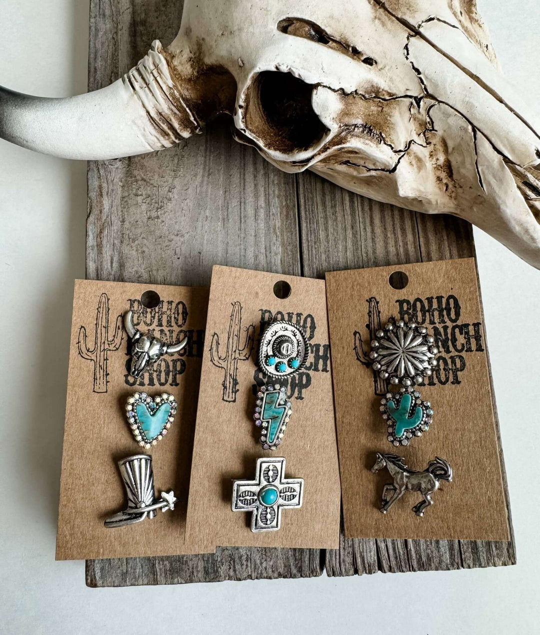 Western Turquoise Silvertone Pin Set - Trucker hat, purse - Cowgirl Charm