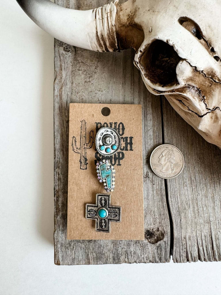Western Turquoise Silvertone Pin Set - Trucker hat, purse - Cowgirl Charm