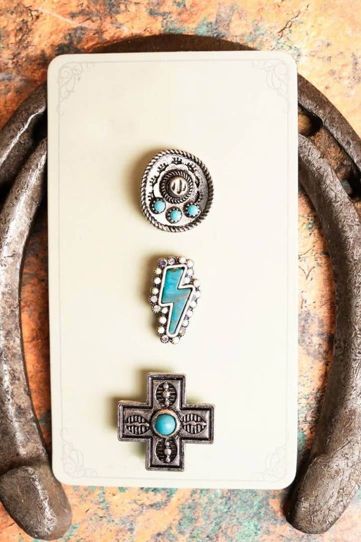 Western Turquoise Silvertone Pin Set - Trucker hat, purse - Cowgirl Charm