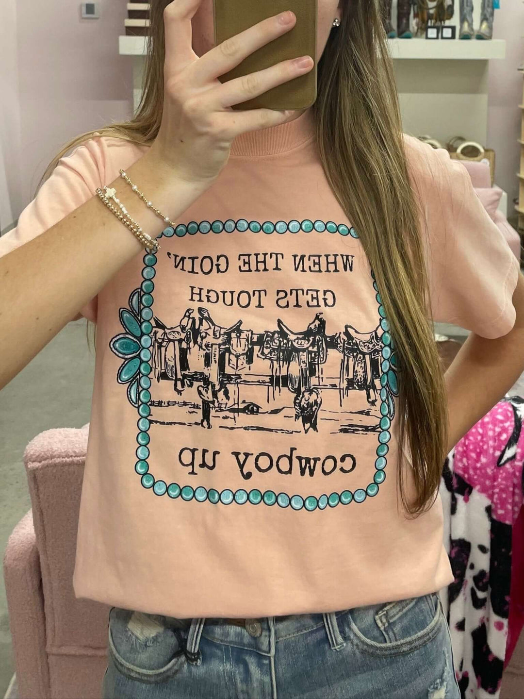 When Goin Gets Tough Peach T-Shirt - Cowgirl Charm