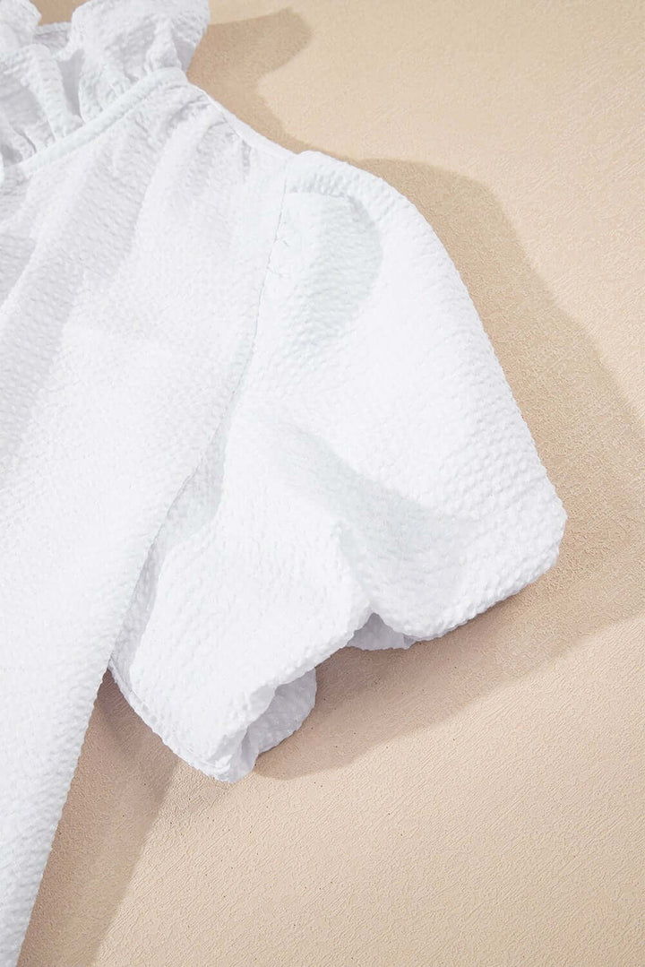 White Ruffle Front Puff Sleeve Blouse - Cowgirl Charm