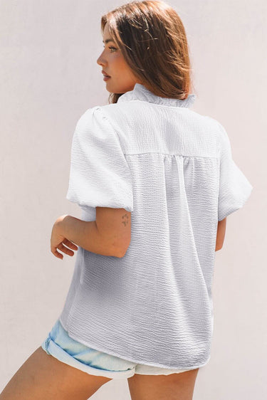 White Ruffle Front Puff Sleeve Blouse - Cowgirl Charm