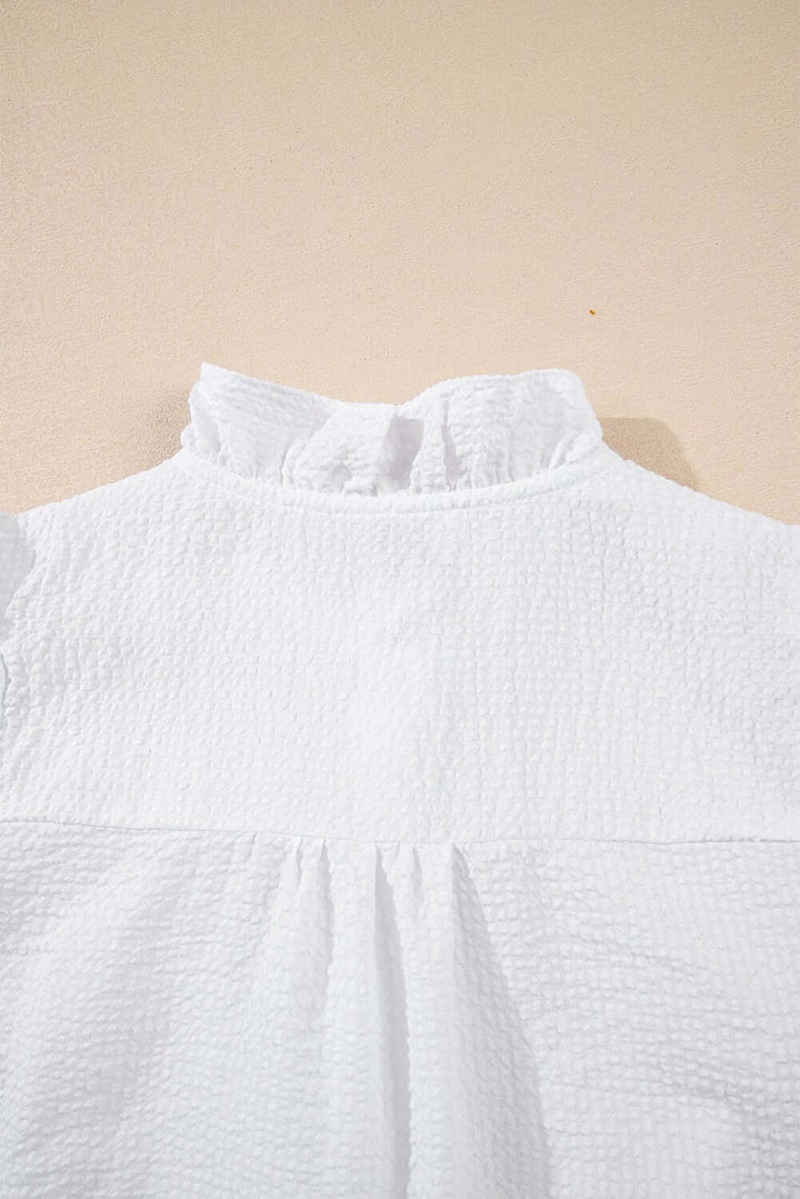 White Ruffle Front Puff Sleeve Blouse - Cowgirl Charm