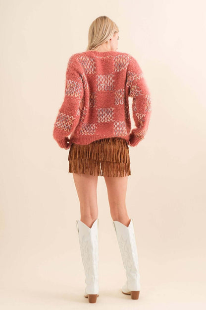 Blue B wide faux leather shorts with a high waist, tiered fringe design, and studded details, suitable for trendy casual wear.