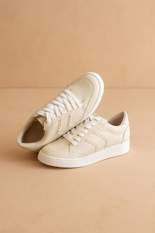 Women's cream leather-like sneakers from Lets See Style, stylish white casual shoes with comfortable design for everyday wear.