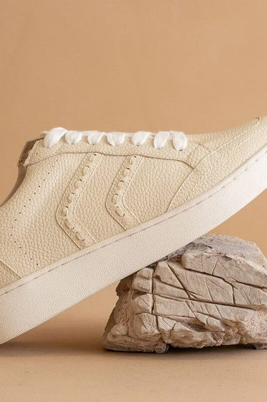 Womens Cream Leather - like Sneakers | Stylish White Casual Shoes for Everyday Wear - Cowgirl Charm