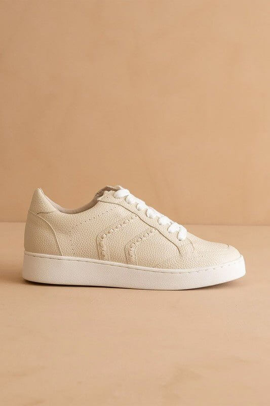 Women's cream leather-like sneakers by Lets See Style, stylish white casual shoes with a comfortable design for everyday wear.