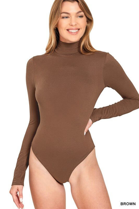 Zenana Long Sleeve Turtleneck Bodysuit – Seamless Layering Essential - Cowgirl Charm
