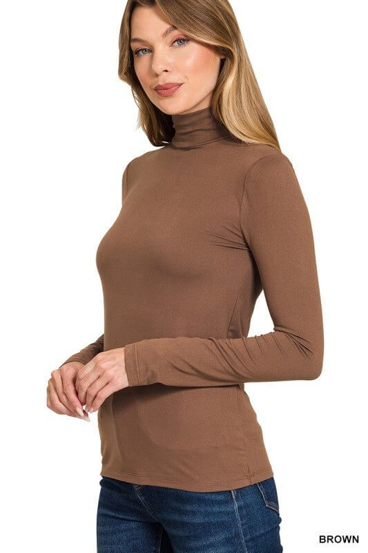 Zenana Long Sleeve Turtleneck Tops – Soft Basic Layering Tees - Cowgirl Charm