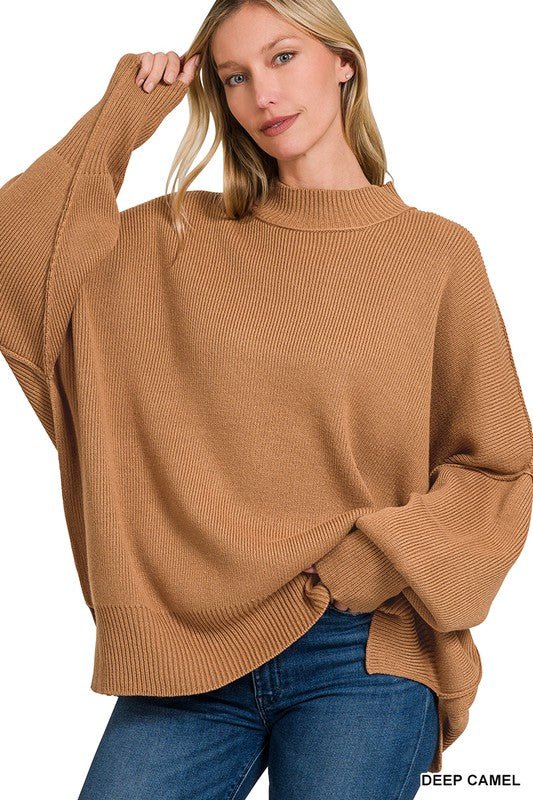 Zenana Oversized Ribbed Mock Neck Sweater – Cozy Slouchy Tunic - Cowgirl Charm
